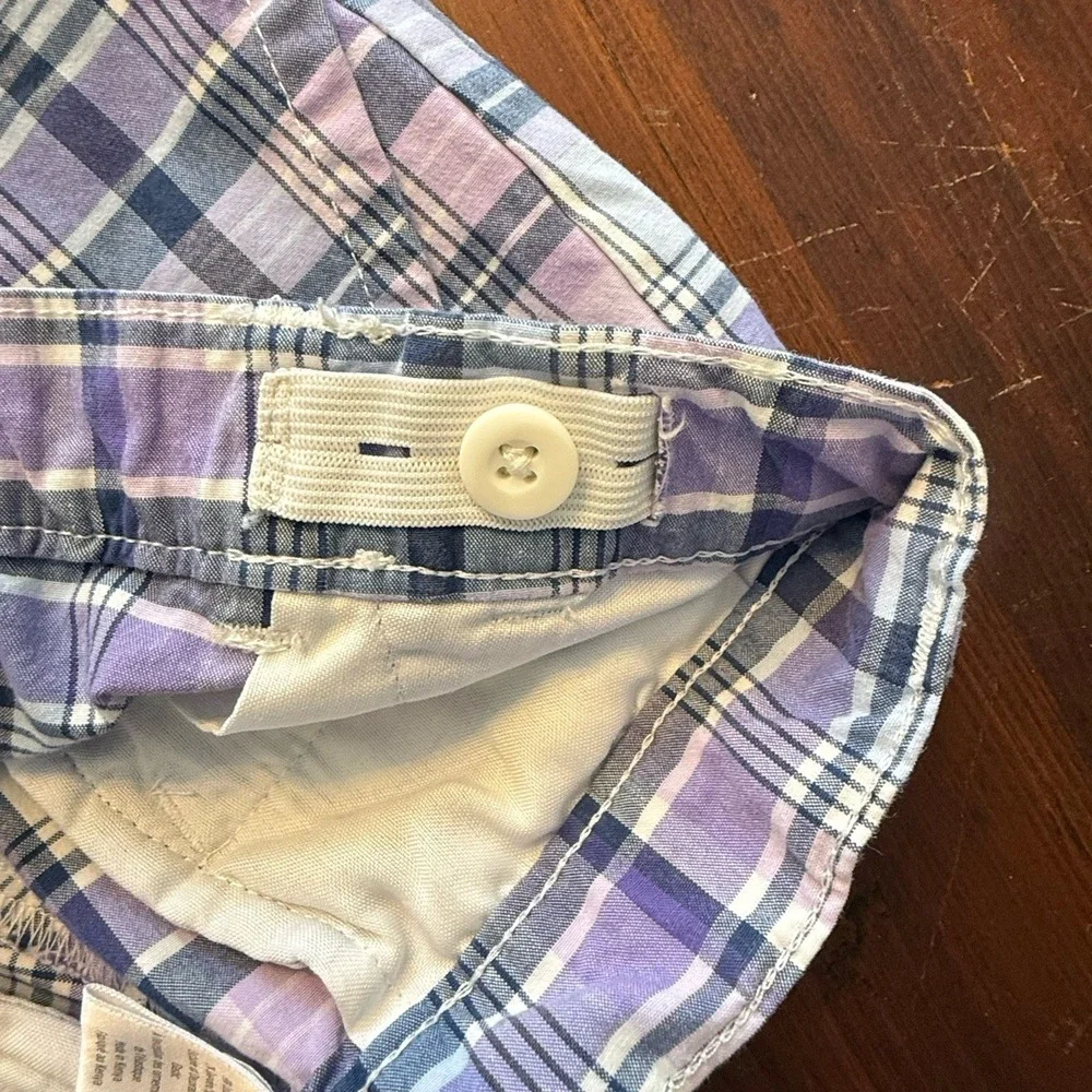 Gymboree Boys Plaid Purple Gray White Shorts Adj Waist Pockets Belt Loop Sz 7